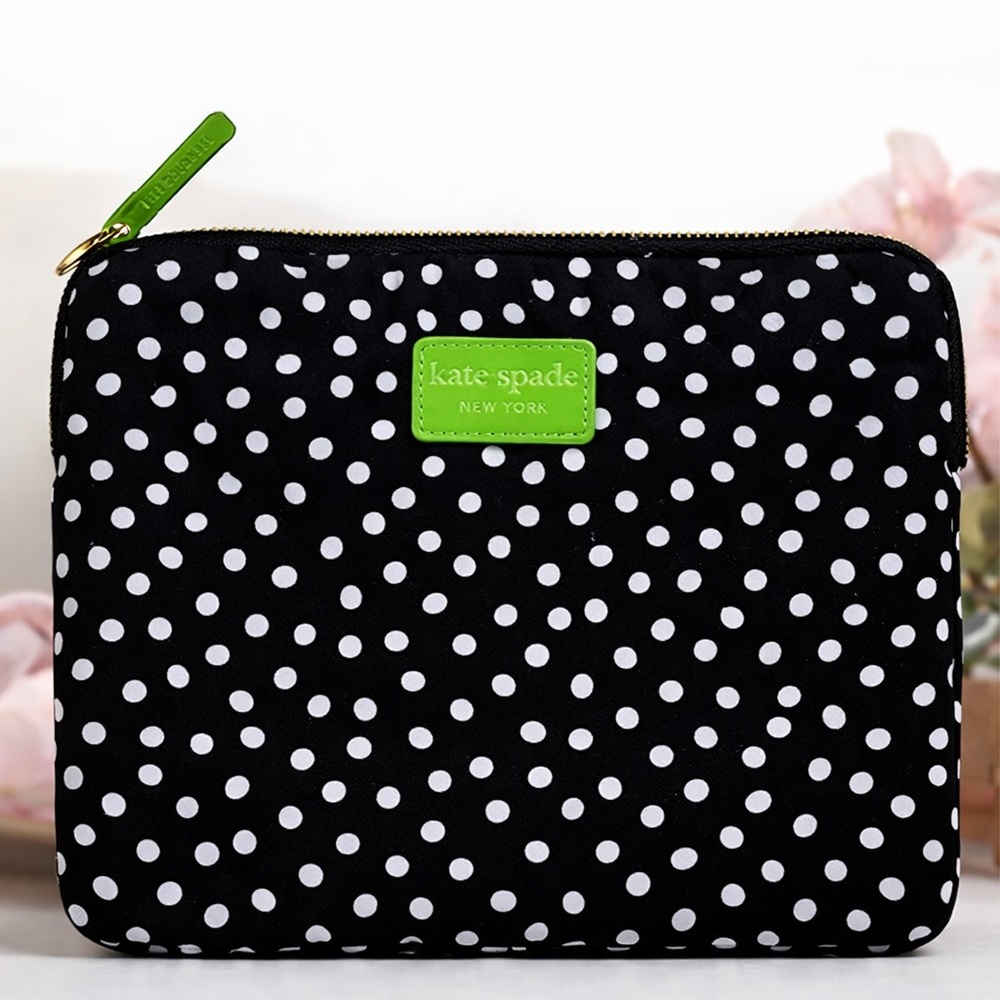 Kate Spade NY Polka Dot iPad Sleeve Black White Lime NWOT